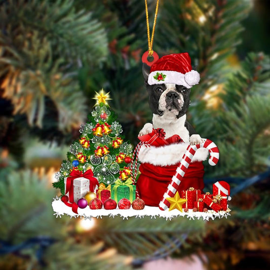 Boston Terrier Gift Bag Merry Christmas Ornament, Christmas Gift, Christmas Tree Decorations, Christmas Ornament 2023