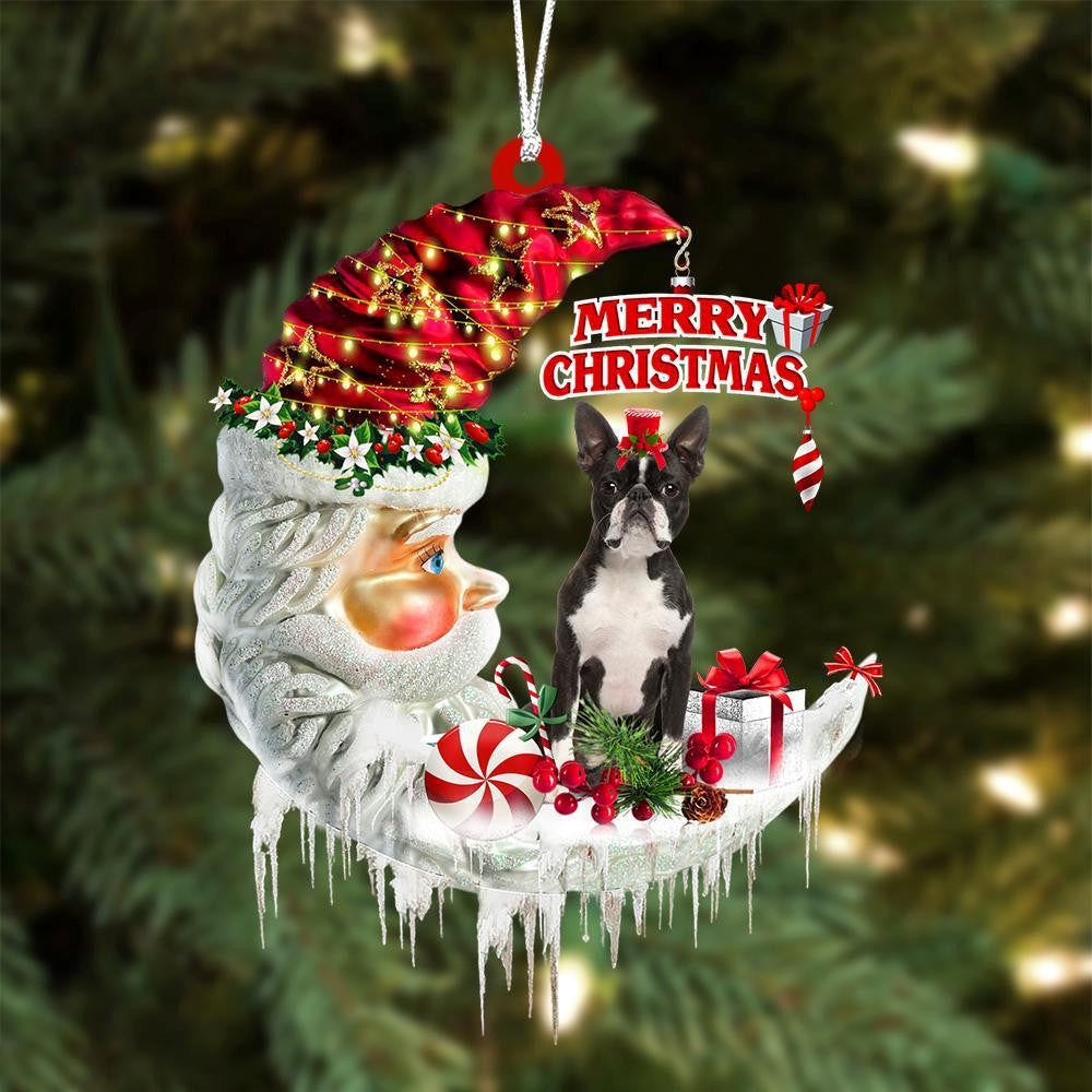 Boston Terrier On The Moon Merry Christmas Hanging Ornament, Christmas Gift, Christmas Tree Decorations, Christmas Ornament 2023
