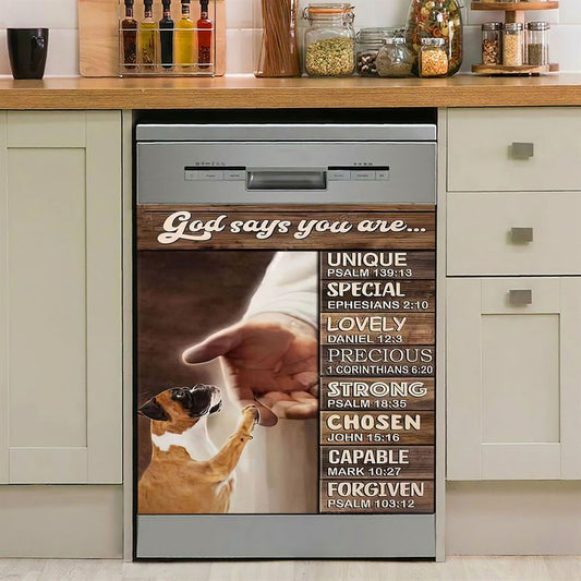 Boxer Boxer Jesus Hand God Says You Are Dishwasher Cover, Christian Dishwasher Magnet Cover, Religious Home Decor