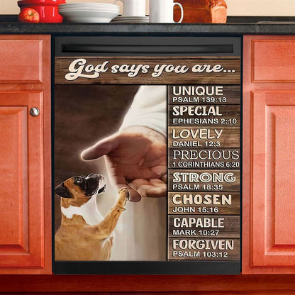 Boxer Boxer Jesus Hand God Says You Are Dishwasher Cover, Christian Dishwasher Magnet Cover, Religious Home Decor