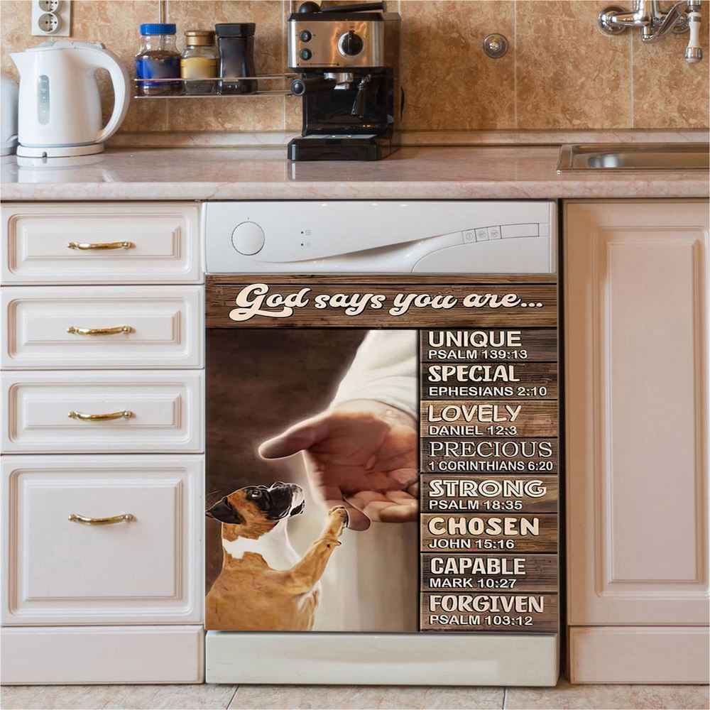 Boxer Boxer Jesus Hand God Says You Are Dishwasher Cover, Christian Dishwasher Magnet Cover, Religious Home Decor