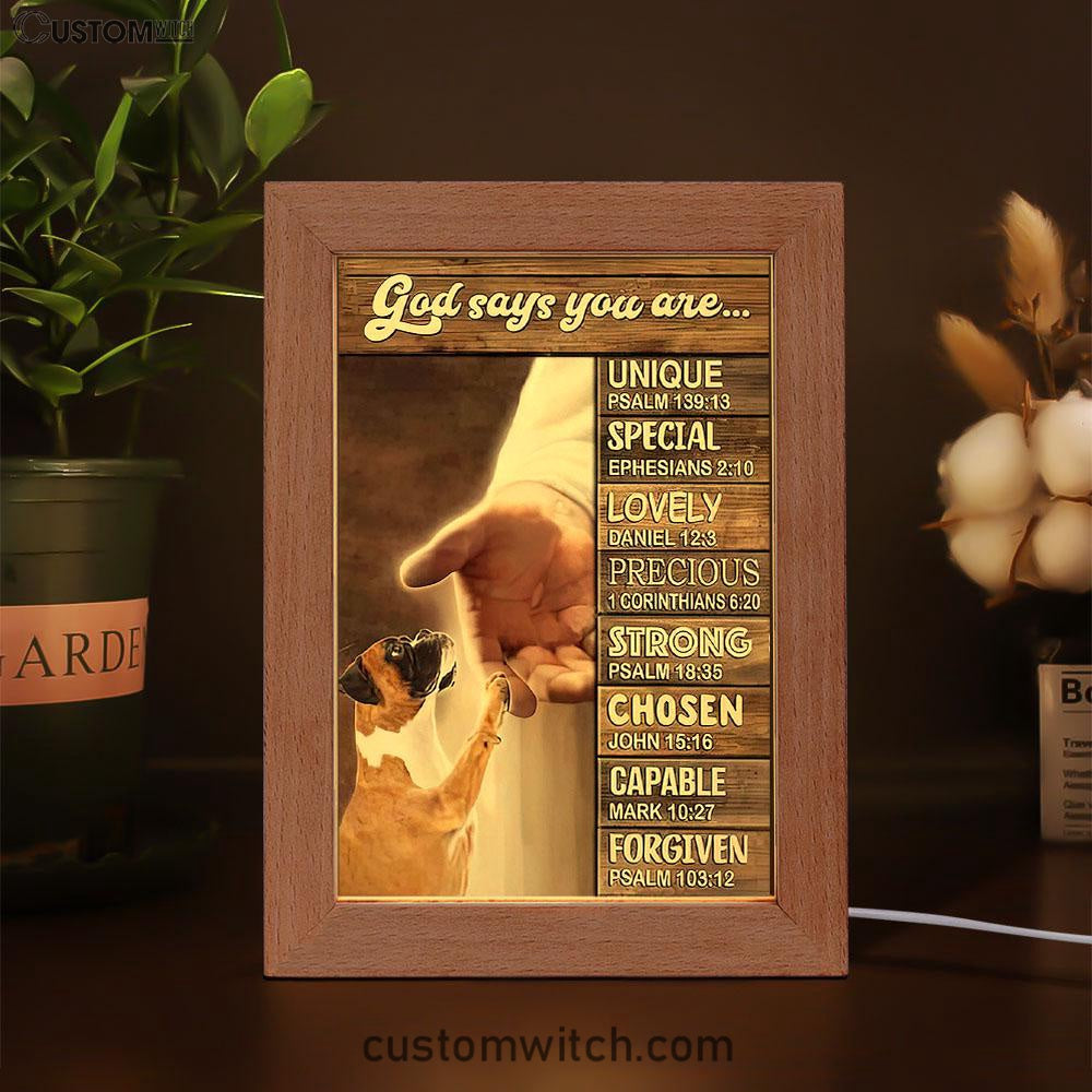 Boxer Boxer Jesus Hand God Says You Are Frame Lamp - Christian Art - Religious Home Decor