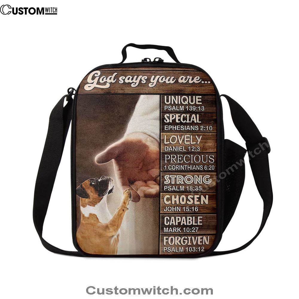Boxer Boxer Jesus Hand God Says You Are Lunch Bag, Christian Lunch Bag For School, Picnic, Religious Lunch Bag
