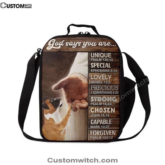 Boxer Boxer Jesus Hand God Says You Are Lunch Bag, Christian Lunch Bag For School, Picnic, Religious Lunch Bag