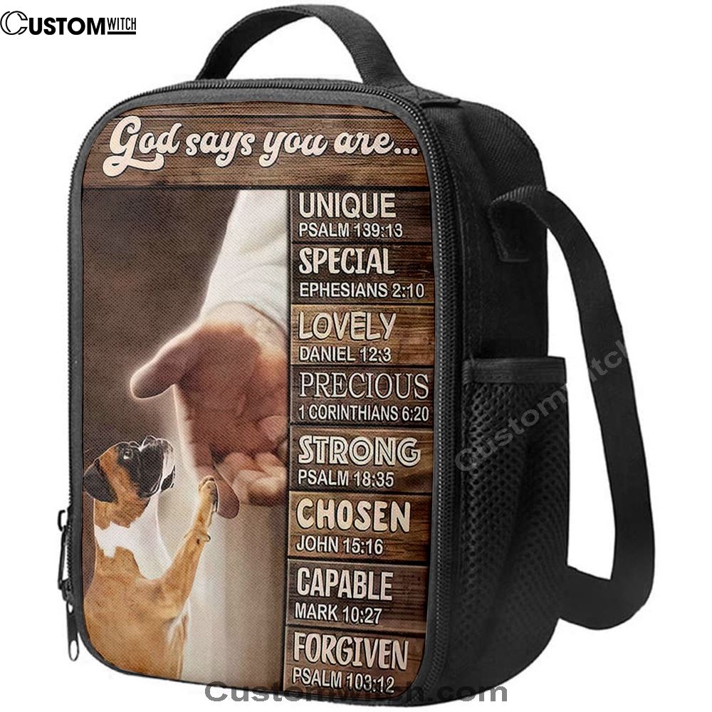 Boxer Boxer Jesus Hand God Says You Are Lunch Bag, Christian Lunch Bag For School, Picnic, Religious Lunch Bag