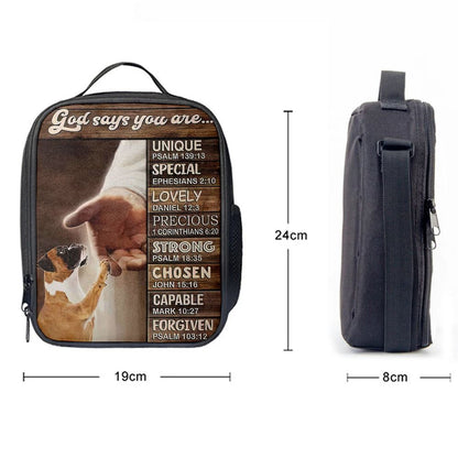 Boxer Boxer Jesus Hand God Says You Are Lunch Bag, Christian Lunch Bag For School, Picnic, Religious Lunch Bag