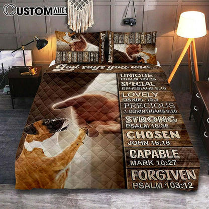 Boxer Boxer Jesus Hand God Says You Are Quilt Bedding Set - Christian Bedroom - Religious Home Decor