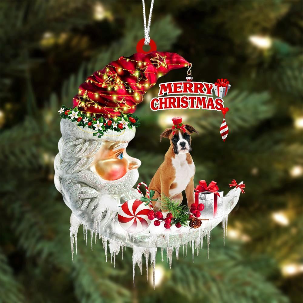 Boxer On The Moon Merry Christmas Hanging Ornament, Christmas Gift, Christmas Tree Decorations, Christmas Ornament 2023