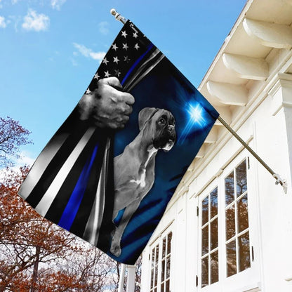 Boxer Police Dog Thin Blue Line Christian Cross House Flags, Christian Flag, Scripture Flag, Garden Banner