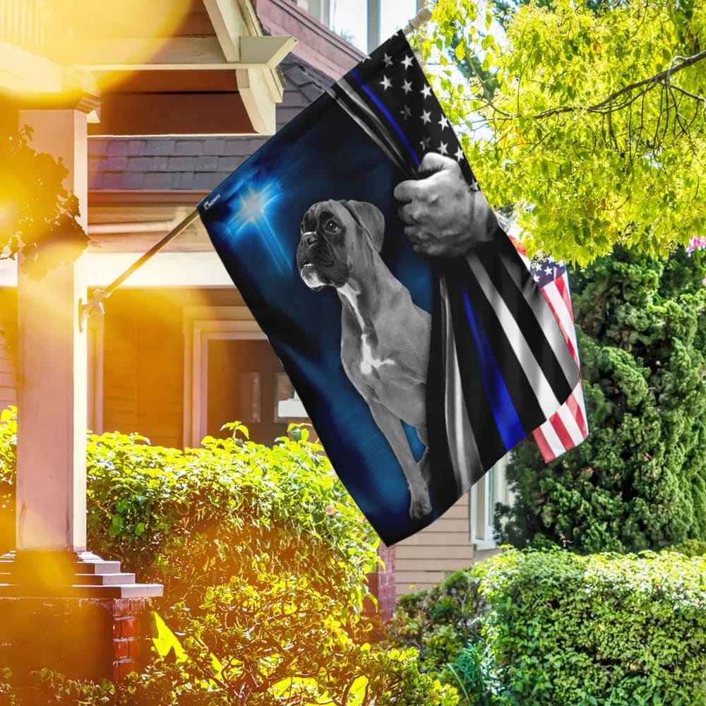 Boxer Police Dog Thin Blue Line Christian Cross House Flags, Christian Flag, Scripture Flag, Garden Banner