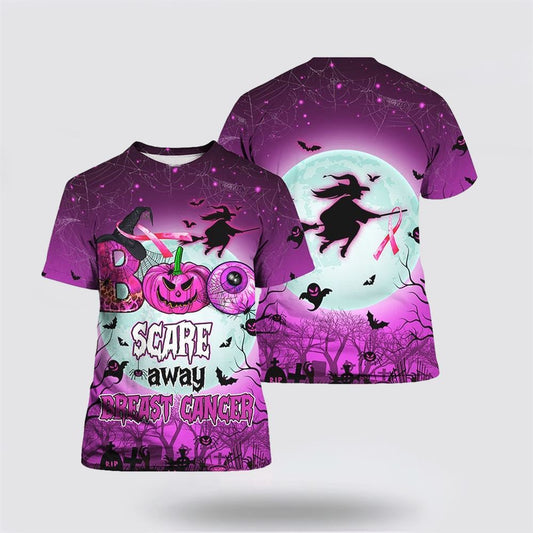 Breast Cancer Boo Scare Away Premium All Over Print 3D T Shirt, Breast Cancer Gift Ideas, Unisex T Shirt