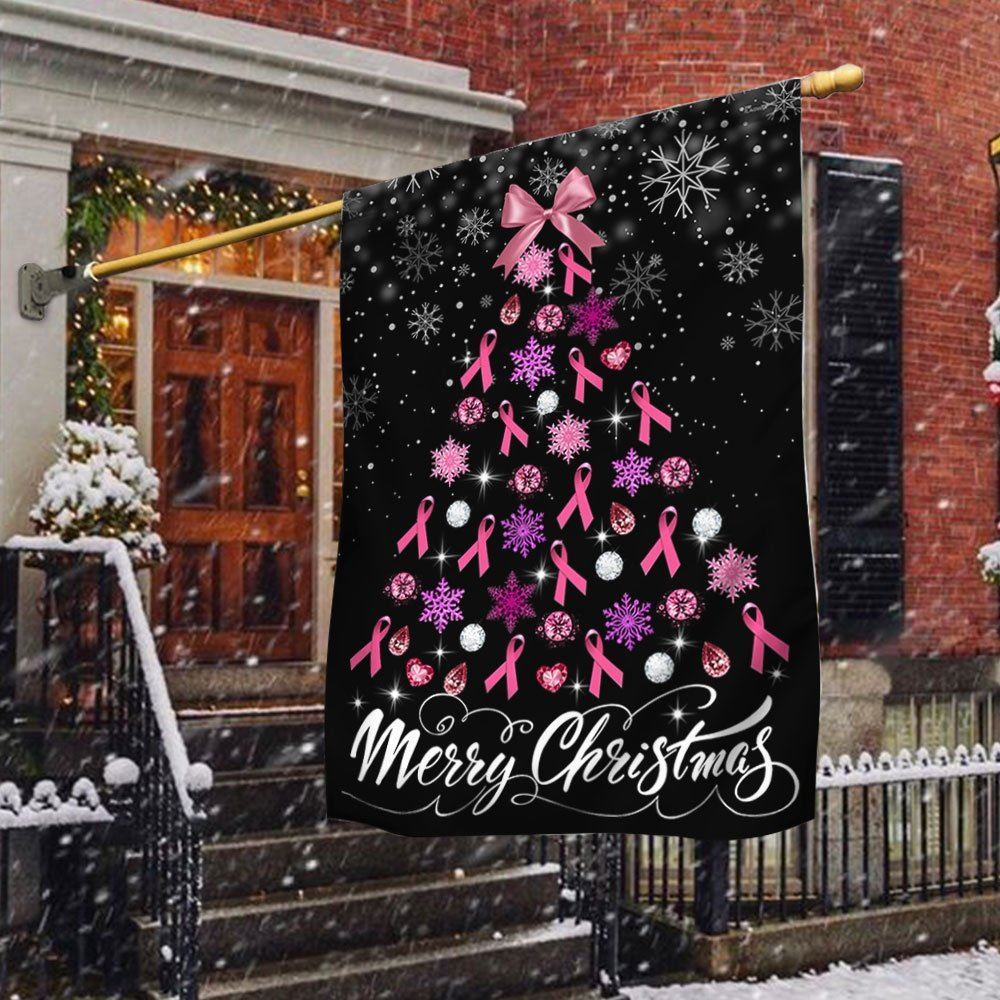 Breast Cancer Christmas Flag Merry Christmas Christmas Tree Flag, Christmas Garden Flag, Home Decor Accessories, Christmas Outdoor Decor Ideas
