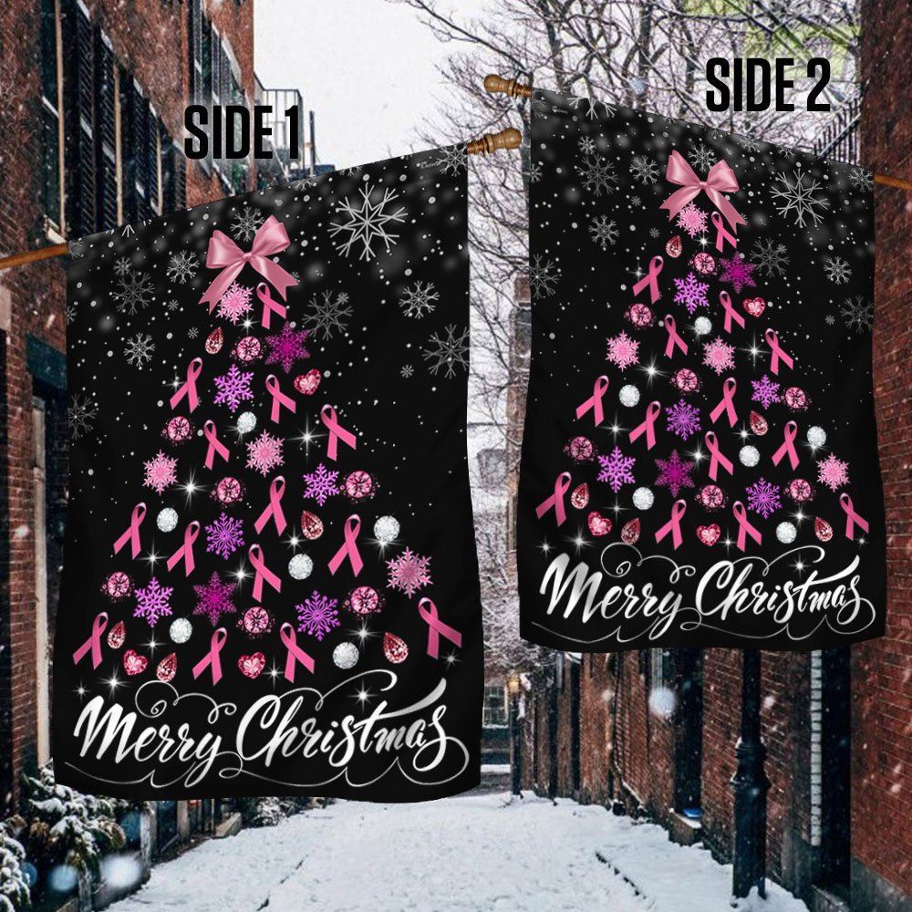 Breast Cancer Christmas Flag Merry Christmas Christmas Tree Flag, Christmas Garden Flag, Home Decor Accessories, Christmas Outdoor Decor Ideas