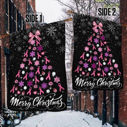 Breast Cancer Christmas Flag Merry Christmas Christmas Tree Flag, Christmas Garden Flag, Home Decor Accessories, Christmas Outdoor Decor Ideas