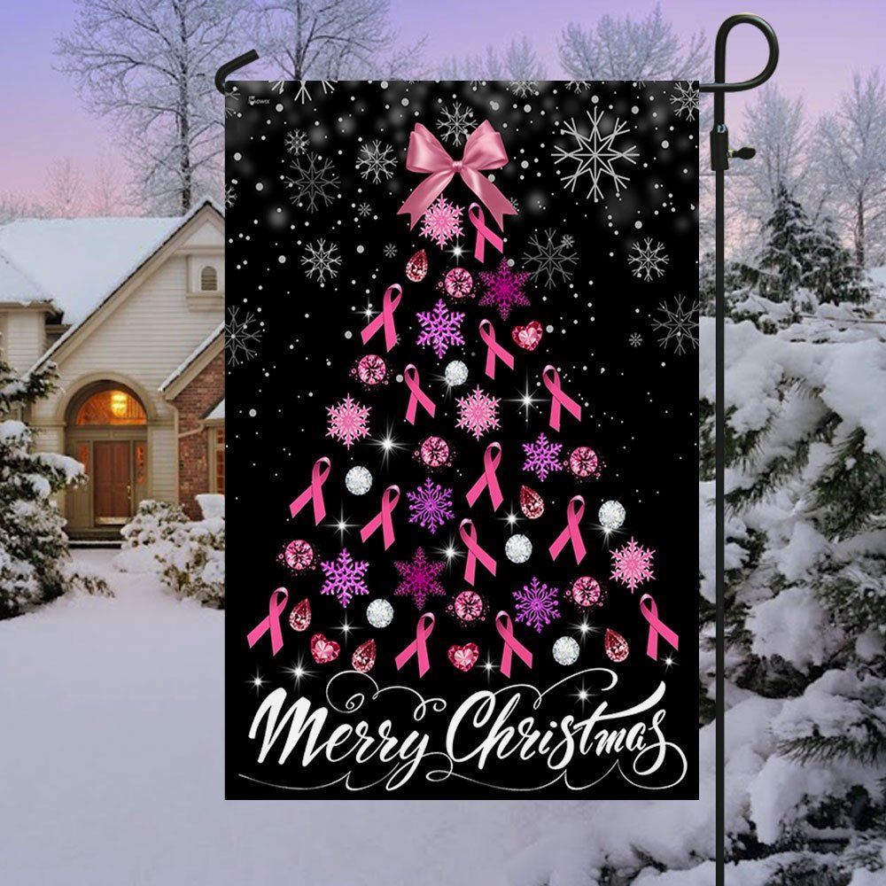Breast Cancer Christmas Flag Merry Christmas Christmas Tree Flag, Christmas Garden Flag, Home Decor Accessories, Christmas Outdoor Decor Ideas