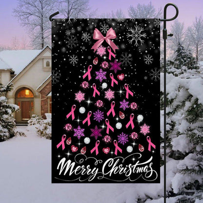 Breast Cancer Christmas Flag Merry Christmas Christmas Tree Flag, Christmas Garden Flag, Home Decor Accessories, Christmas Outdoor Decor Ideas