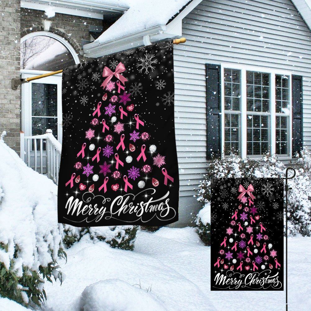 Breast Cancer Christmas Flag Merry Christmas Christmas Tree Flag, Christmas Garden Flag, Home Decor Accessories, Christmas Outdoor Decor Ideas