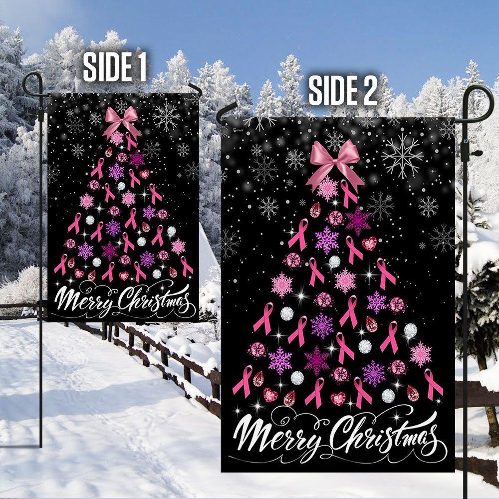 Breast Cancer Christmas Flag Merry Christmas Christmas Tree Flag, Christmas Garden Flag, Home Decor Accessories, Christmas Outdoor Decor Ideas