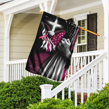 Breast Cancer Faith Christian Cross Garden Flag, Christian Flag, Scripture Flag, Garden Banner