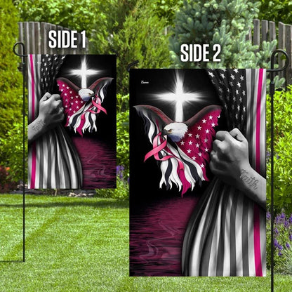 Breast Cancer Faith Christian Cross Garden Flag, Christian Flag, Scripture Flag, Garden Banner