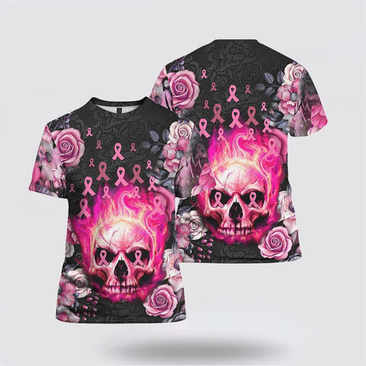 Breast Cancer Skull All Over Print 3D T Shirt, Breast Cancer Gift Ideas, Unisex T Shirt