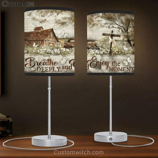 Breathe Deeply And Enjoy The Moment Countryside Cross Old Car Table Lamb