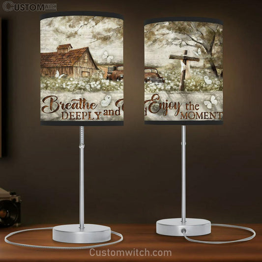 Breathe Deeply And Enjoy The Moment Old Car Cross Butterfly Large Table Lamb Art - Christian Lamb Gift Home Decor - Religious Table Lamb Prints