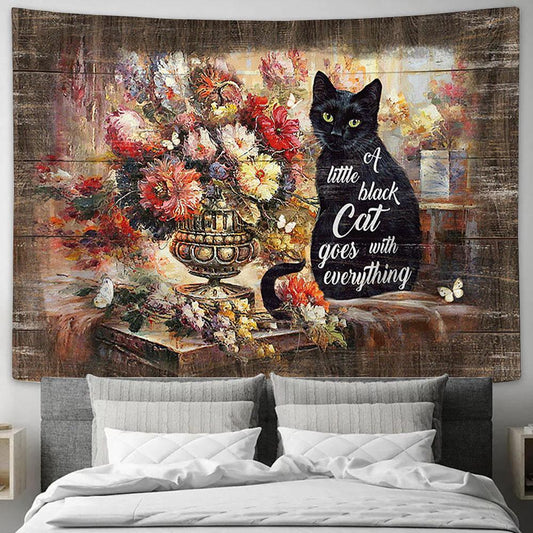 Brilliant Flower Garden Black Cat A Little Black Cat Goes With Everything Tapestry Wall Art - Bible Verse Tapestry - Religious Tapestry Wall Hanging