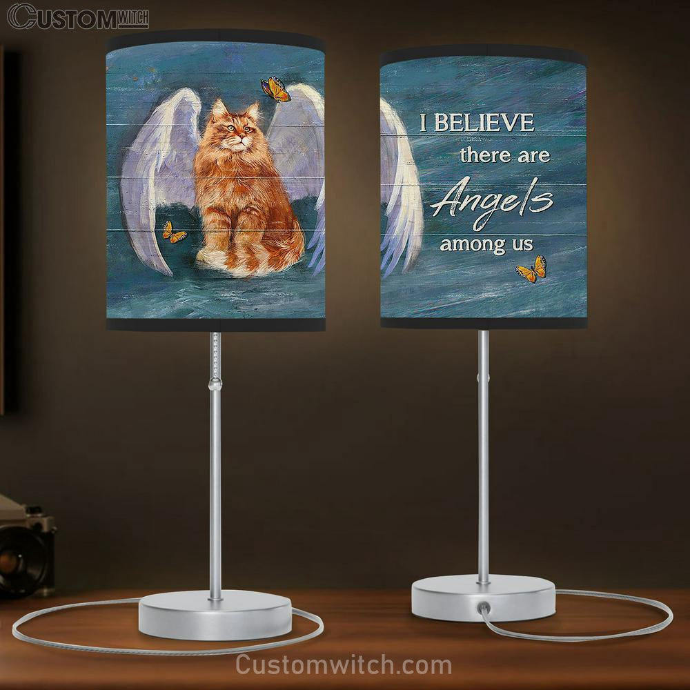 Brown Cat Angel Wings I Believe There Are Angels Among Us Table Lamb Gift - Bible Verse Table Lamb - Religious Bedroom Decor