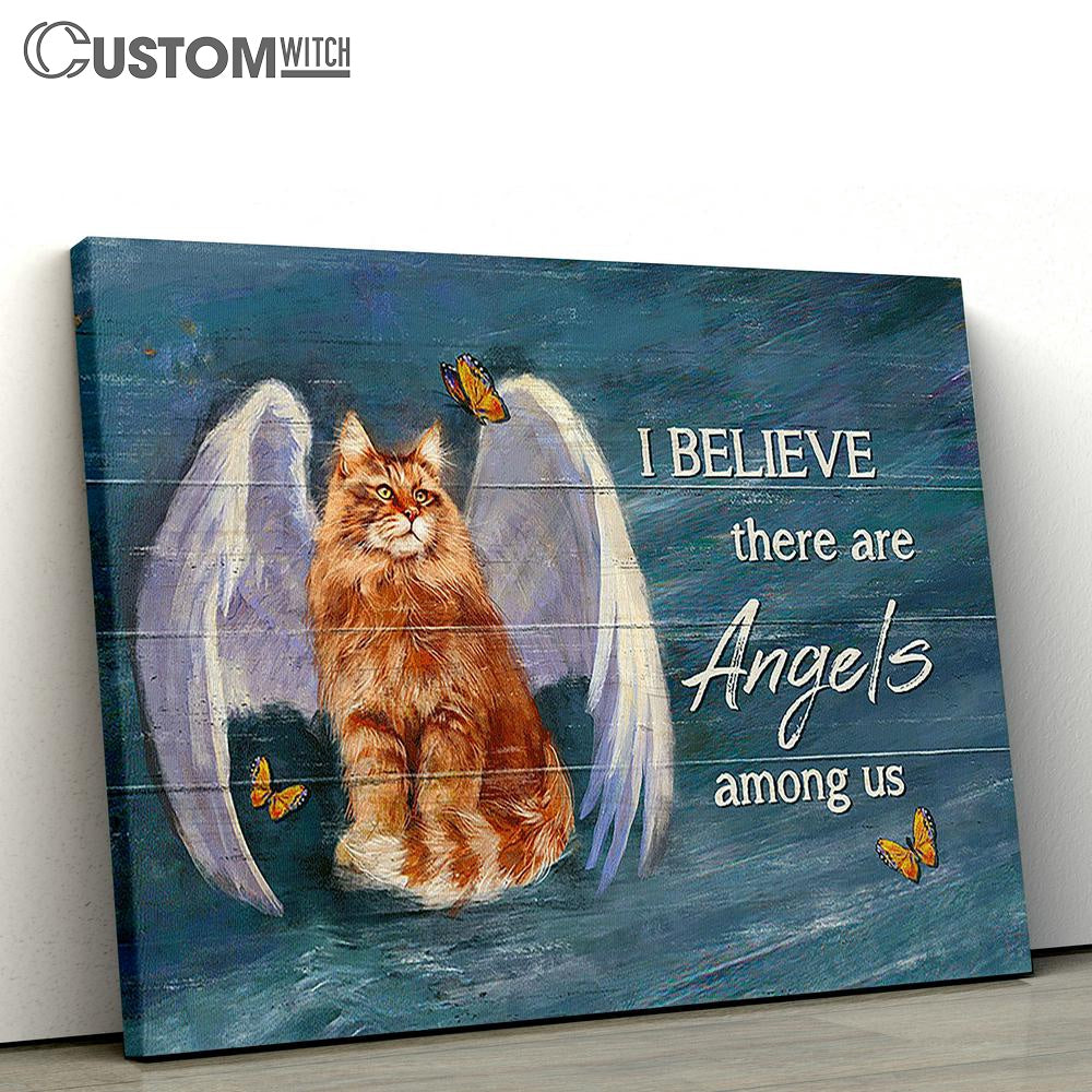 Brown Cat Angel Wings I Believe There Are Angels Among Us Canvas Wall Art - Bible Verse Canvas - Religious Prints