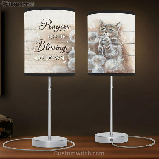 Brown Cat Dandelion Field Prayers Go Up Blessings Go Down Table Lamb Gift - Bible Verse Table Lamb - Religious Bedroom Decor