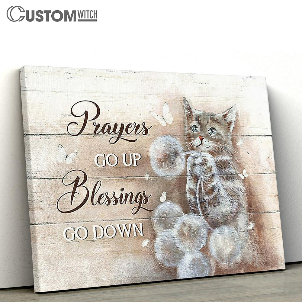 Brown Cat Dandelion Field Prayers Go Up Blessings Go Down Canvas Wall Art - Bible Verse Canvas - Religious Prints