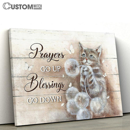 Brown Cat Dandelion Field Prayers Go Up Blessings Go Down Canvas Wall Art - Bible Verse Canvas - Religious Prints