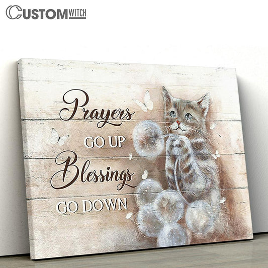 Brown Cat Dandelion Field Prayers Go Up Blessings Go Down Canvas Wall Art - Bible Verse Canvas - Religious Prints