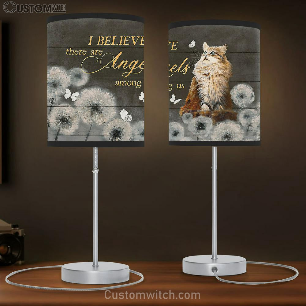 Brown Cat Dandelion I Believe There Are Angels Among Us Table Lamb Gift - Bible Verse Table Lamb - Religious Bedroom Decor