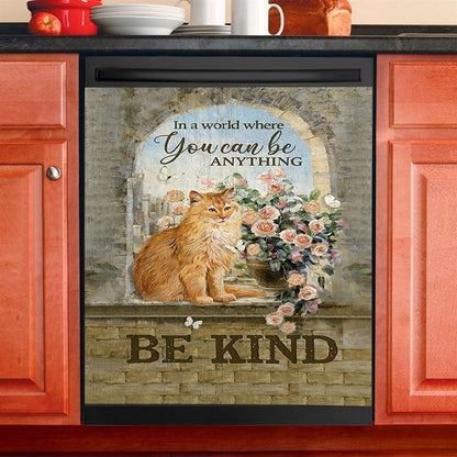 Brown Cat In A World Where You Can Be Anything Dishwasher Cover, Bible Verse Dishwasher Magnet Cover, Christian Inspirational Kitchen Decor