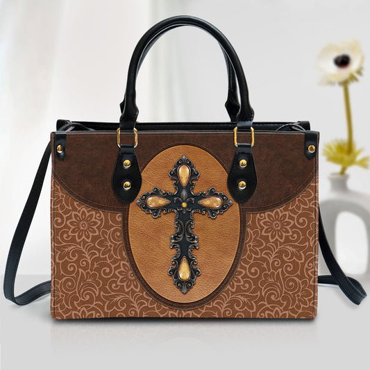 Brown Cross Leather Handbag, Religious Gifts For Women, Women Pu Leather Bag