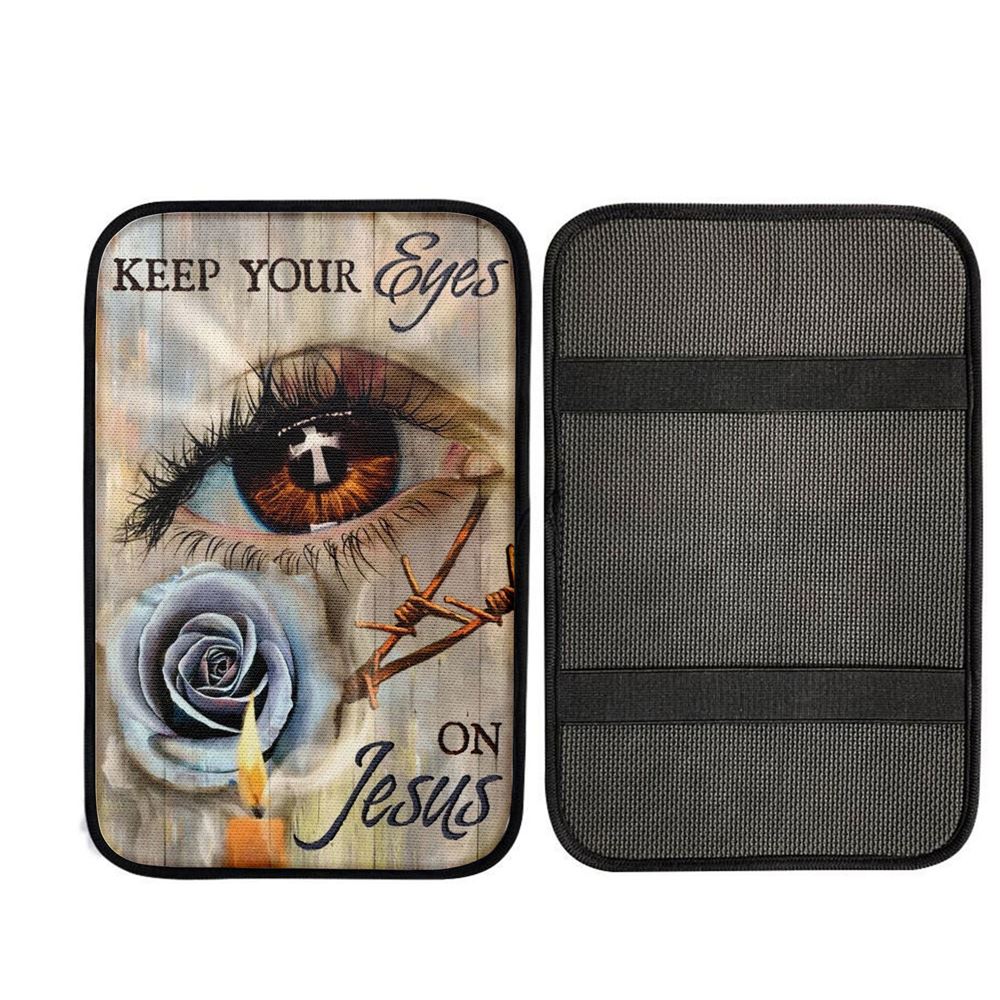 Brown Eye, Purple Rose, Candle Light, Keep Your Eyes On Jesus Car Center Console Cover, Car Armrest Pad, Christian Gift, Armrest Box Mat