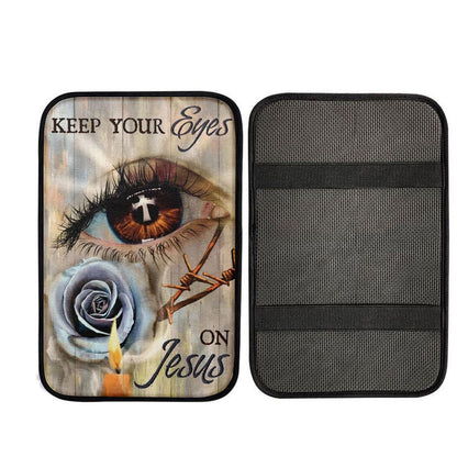 Brown Eye, Purple Rose, Candle Light, Keep Your Eyes On Jesus Car Center Console Cover, Car Armrest Pad, Christian Gift, Armrest Box Mat
