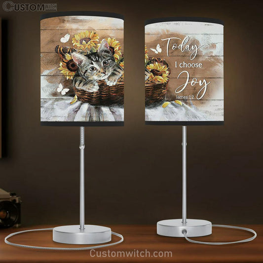 Brown cat Today I choose joy Table Lamb Gift - Bible Verse Table Lamb - Religious Bedroom Decor