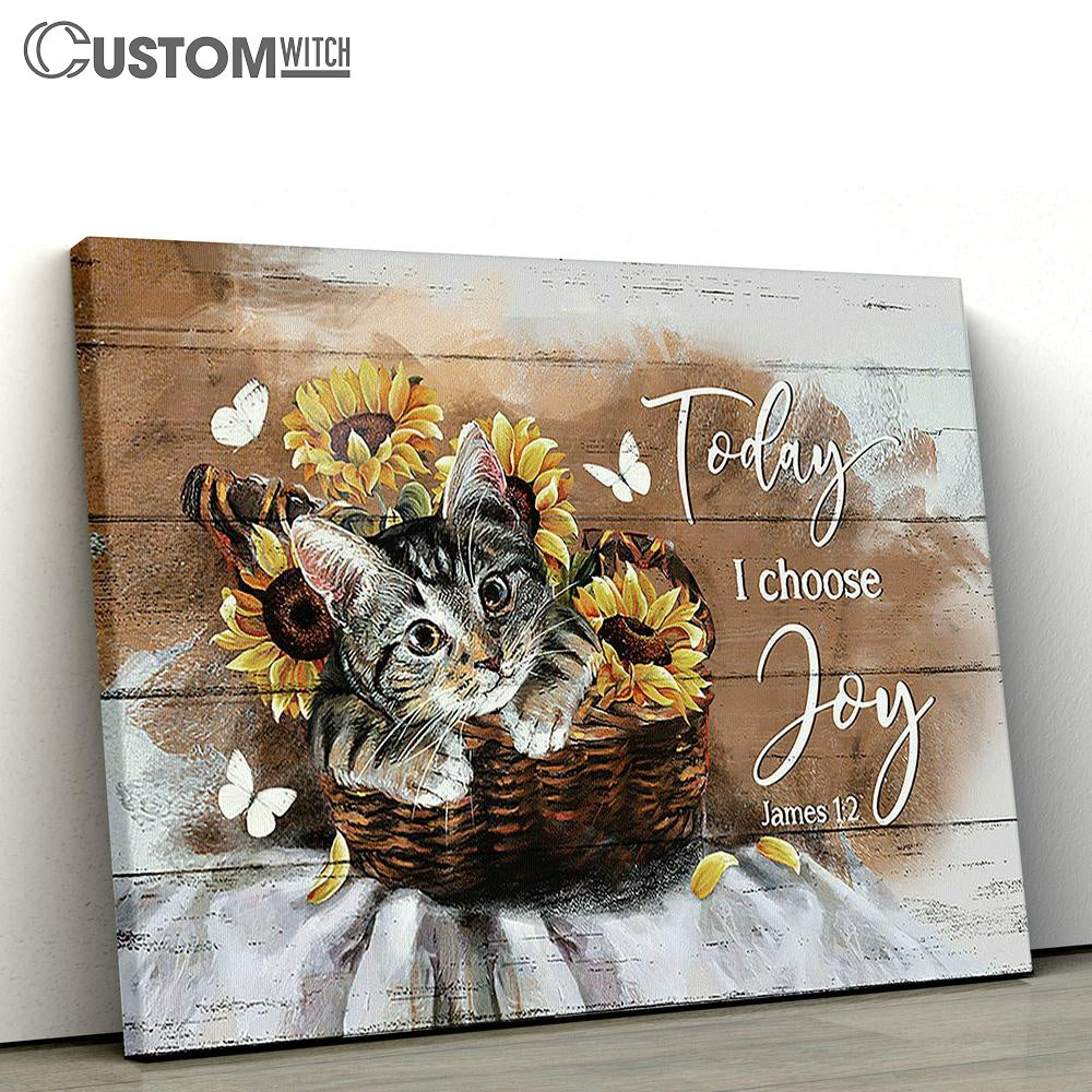 Brown cat Today I choose joy Canvas Wall Art - Bible Verse Canvas - Religious Prints