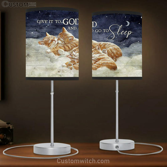 Brown cat family Give it to God and go to sleep Table Lamb Gift - Bible Verse Table Lamb - Religious Bedroom Decor