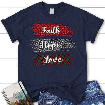 Buffalo Plaid Faith Hope Love T Shirt, Blessed T Shirt, Bible T shirt, T shirt Women