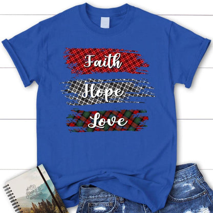 Buffalo Plaid Faith Hope Love T Shirt, Blessed T Shirt, Bible T shirt, T shirt Women