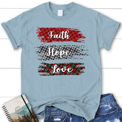 Buffalo Plaid Faith Hope Love T Shirt, Blessed T Shirt, Bible T shirt, T shirt Women
