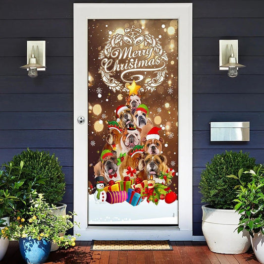 Bulldog Christmas Tree Door Cover, Merry Christmas, Front Door Christmas Cover, Christmas Garage Door Covers, Christmas Outdoor Decoration