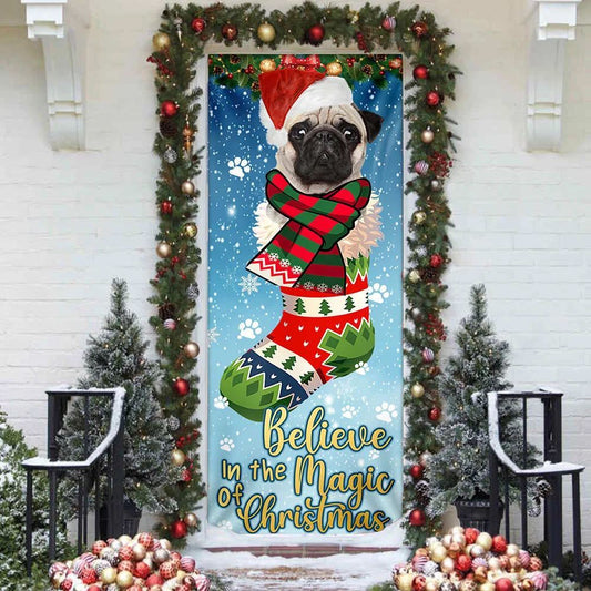 Bulldog In Sock Door Cover, Believe In The Magic Of Christmas Door Cover, Christmas Garage Door Covers, Christmas Outdoor Decoration
