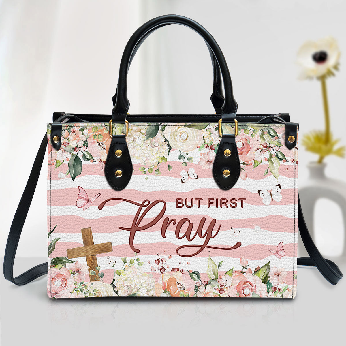 But Frist Pray Cross Leather Handbag, Religious Gifts For Women, Women Pu Leather Bag