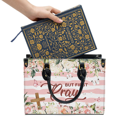 But Frist Pray Cross Leather Handbag, Religious Gifts For Women, Women Pu Leather Bag