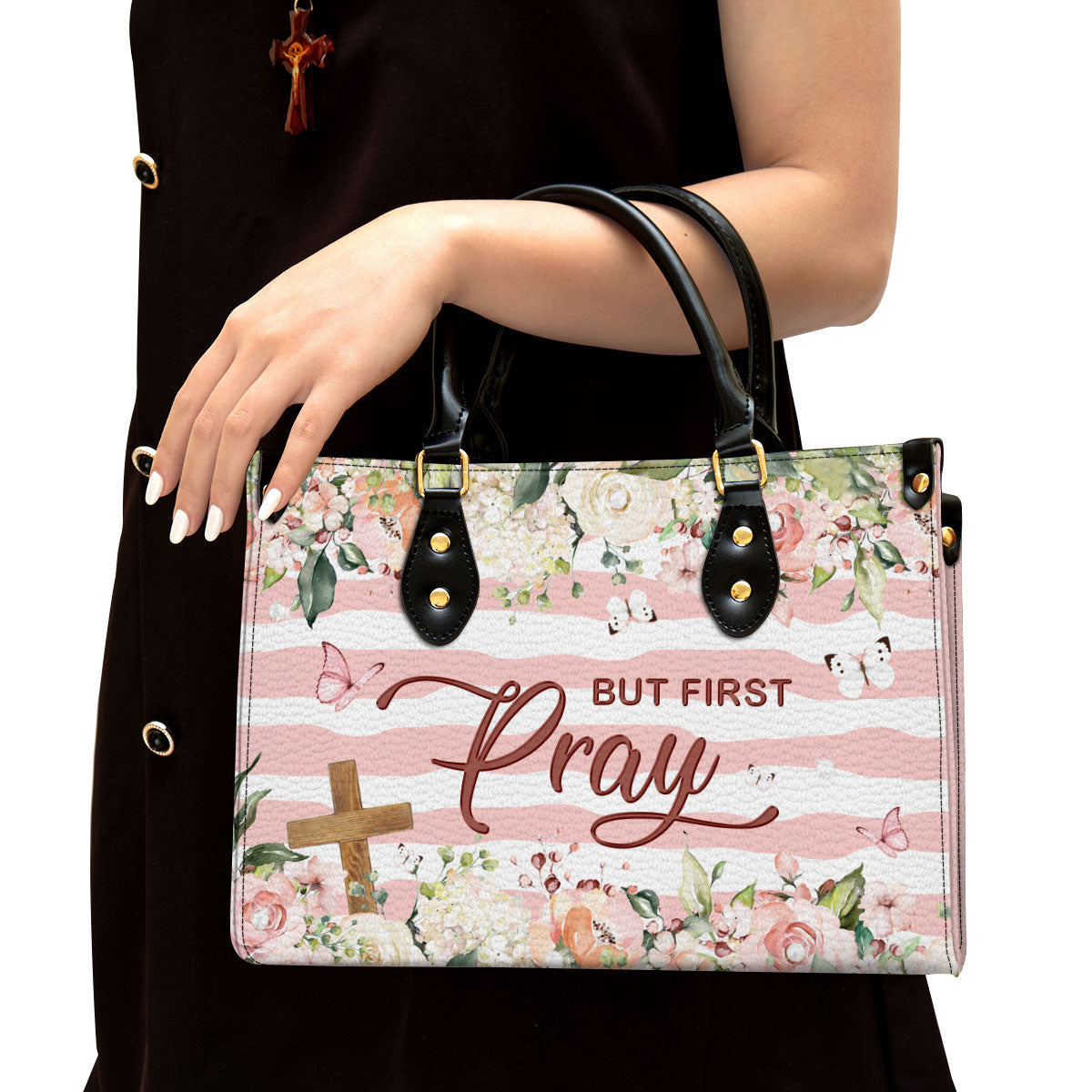 But Frist Pray Cross Leather Handbag, Religious Gifts For Women, Women Pu Leather Bag